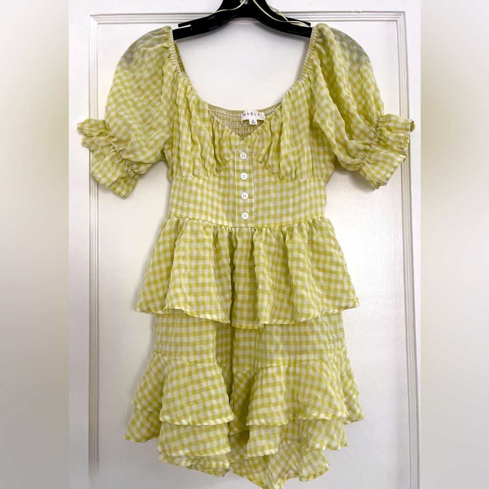 MABLE Lime Gingham Plaid Ruffled Romper - Picture 2 of 7